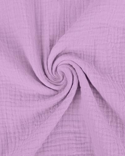 Musselin Meterware überbreit - Musselinstoff uni, Double Gauze, Babycotton Baumwollstoff, Windelstoff, Blusen Kreppstoff *Ab 50cm x 280cm, Farbe: 042 flieder