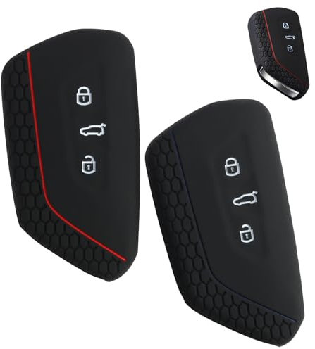 2 Pièces, Couvercles de Clé en Silicone pour Voiture, Compatible pour Golf 8, e-Golf, ID3, ID4, GTI, GTE, Seat 5F dès 2020 - Protection Durable et Élégante en Rouge et Bleu