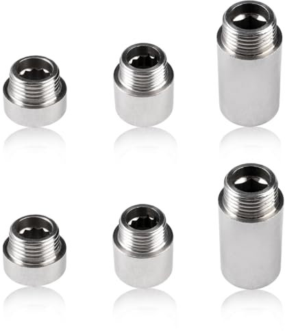 6 Stück Hahnverlängerung 1/2-Zoll, Edelstahl Duschkopf Verlängerung, Duschkopf Verlängerung Gewindefitting, Nicht leicht zu Rosten, Hahnverlängerung für Wasserhähne, Eckventile & Duschköpfe