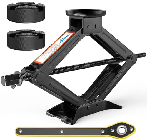 Cric per auto con cuscinetto universale in gomma, per evitare graffi sull'auto, martinetto a forbice per 2 tonnellate (2000 kg), in lega di acciaio premium, strumento portatile per cambio pneumatici