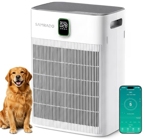 SAMRADO Luftreiniger, H13 HEPA, waschbarer Vorfilter, App, 100 m² | Doppelseitige Ansaugung, Waschbarer Vorfilter, 280 m³/h CADR bis 100 m², Smart Life App, leiser 3-W-Schlafmodus