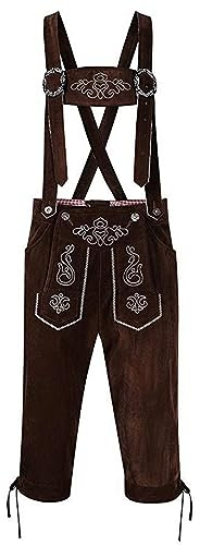 Pantaloni in pelle da uomo, con cintura, in pelle, con cinghia, in ecopelle, per costume tradizionale bavarese, Oktoberfest, al ginocchio, taglie forti, caffè, M