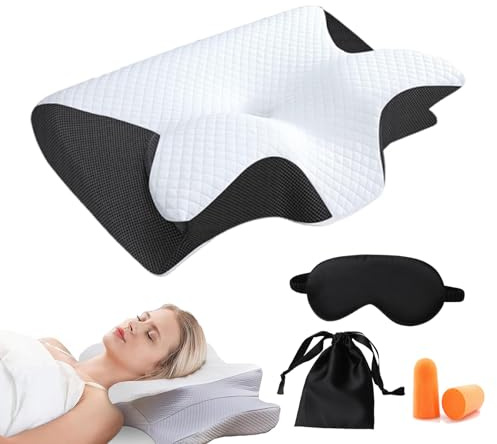 Ergonomisches Nackenkissen, Orthopädisches Kopfkissen mit Konturierter Unterstützung, Memory Foam Kissen, Nackenstützkissen für Seiten, Rücken & Bauchschläfer, Seitenschläferkissen Erwachsene (A)