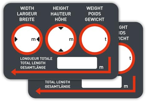 iSecur Fahrzeugmaße Aufkleber 2er mehrsprachig 9 x 6 cm KFZ - hin842 | Höhe Länge Breite mehrsprachig, Fahrzeughöhen-Hinweis für Wohnwagen Wohnmobil Transporter, beschreibbar, selbstklebend