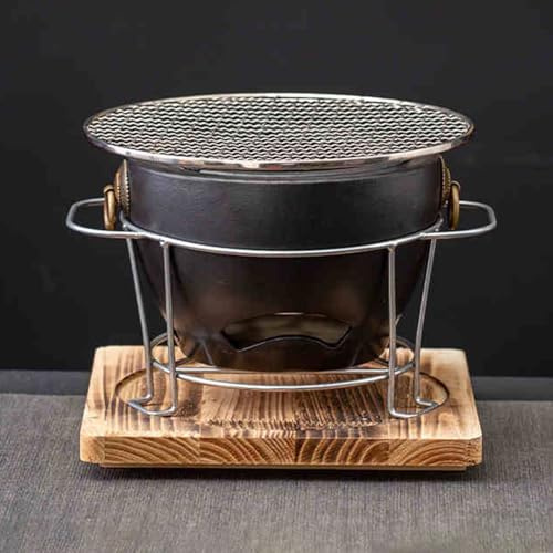 1 set di barbecue da interni a carbonella di argilla, braciere da tavolo con cuscinetti in legno e griglia in metallo, perfetto per cucinare tè e ceramica, elegante design nero