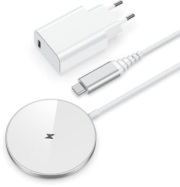 NANAMI MagSafe Ladegerät für iPhone mit 20W USB-C Adapter, Wireless Charger | Magnetisches Induktive Kabelloses Ladepad Kompatibel mit iPhone 17 Air 16 Pro Max 15 Plus 14 13 12 Mini und AirPods 3 2 Pro