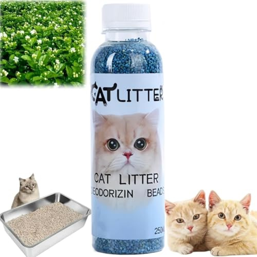 250ml Cat Litter Deodorizer & Freshener Beads,cat litter freshener,c-at urine odour remover,pet odour eliminator,Pet Friendly,Air Fresh-ener for Effective Cat Toilet Smell Control(Jasmine Fragrance)