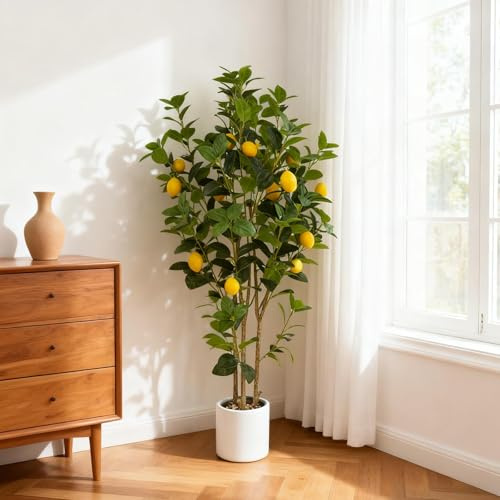 Garvee Arbre Artificiel Citronnier en Pot Blanc - Faux Citronnier Décoratif avec Fruits Réalistes - Plante Artificielle Haute Qualité pour Décor Intérieur