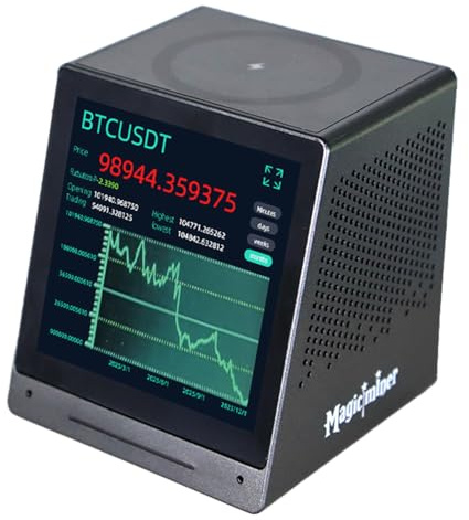 Magic miner MO01 All-in-One Bitcoin Miner | Real-Time Crypto Price Tracker, 770KH/s SHA-256, 17W Low Power, Phone/Watch Wireless Charger, 2.4G/5G WiFi & Bluetooth Speaker for Home Office