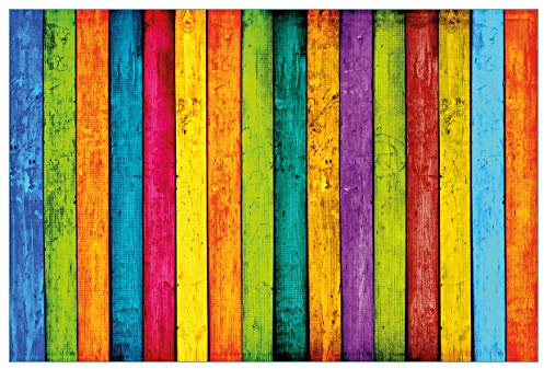 Wallario Küchenrückwand selbstklebend 90 x 60 cm, Motiv: Buntes Holz - Bunte Streifen mit Farbe und Holzstruktur | Spritzschutz abwischbar & pflegeleicht