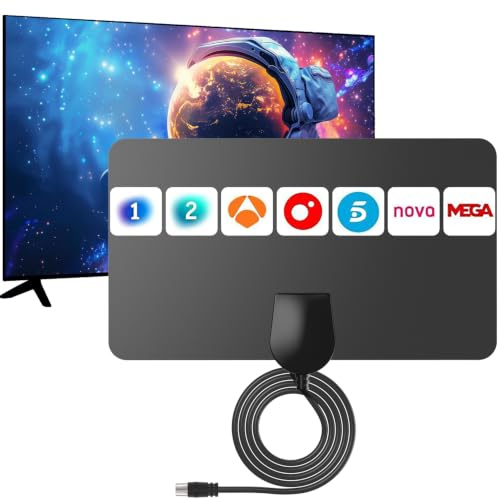 Antena TV Interior de Panel para Smart TV – Antena TDT Digital HD 4K/Full HD, Diseño Ultrafino y Flexible, Recepción 360° Estable, Compatible con DVB-T2/DVB-T y HDTV, Señal de Largo Alcance