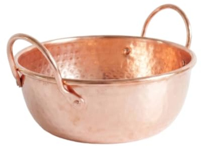 Hammered Copper Pot, Stovetop Pan with Loop Handles for Single Serving | Thickened, flat bottom, even heat, sturdy, for sauces, eggs, butter, kitchen, camping, gift