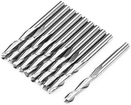 10 Fresas de Punta de Bola Rectas para Fresado de Doble Flauta Larga CNC con Vástago de 1/8 Pulgadas de Acero de Tungsteno Brocas de Enrutador CNC para Carpintería