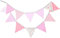 PREMYO Wimpelkette Kinderzimmer Mädchen Stoff - 12 Wimpel Girlande Bunt Beidseitig - Babyzimmer Deko Rosa