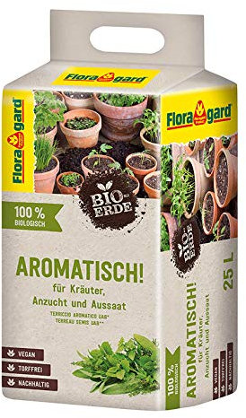 Floragard Bio-Erde Aromatisch 1x25 Liter - für Anzucht und Aussaat sowie für Kräuter - torffrei und vegan