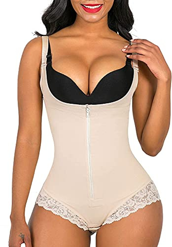 SHAPERX Donna Fajas Reductoras Colombianas Body Contenitivo Modellante Shapewear Intimo Snellente Pancera Contenitiva Addominale Controllo Bodysuit, UK-SZ7200-Beige-L