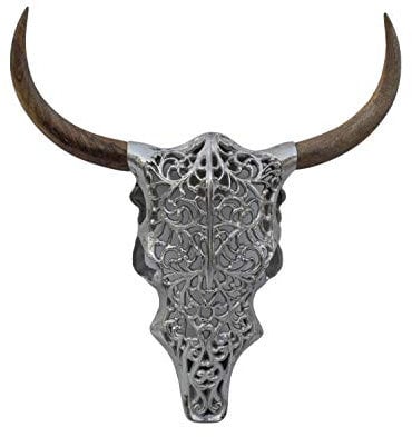 Licht-Erlebnisse Wanddeko Stierkopf aus Aluminium Holz 51cm lang Deko Geweih Jagdtrophäe AMDON