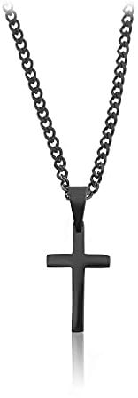 Halskette mit Kreuz-Anhänger Schwarz • Robuste Kreuzkette aus Edelstahl • 60 cm | 2mm • Handgemachte Glieder-Kette Herren • Hochwertiger Herren-Schmuck (Schwarz Kreuz)