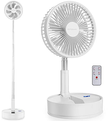 Foldable Desk Fan Small Oscillating Standing Fan for Bedroom, KOTUNARI Rechargeable 7200mAh Battery Operated Pedestal Fan with Remote, Timer, 4 Speed 8 Inch Quiet Floor Fan Personal Cooling Table Fan