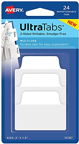 Avery Multiuse Ultra Tabs, 5,1 x 3,8 cm, 2-seitig beschreibbar, weiß, 24 repositionierbare Tabs (74787)