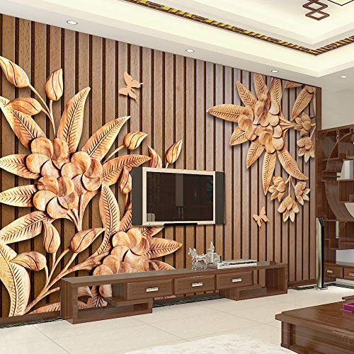 Sculpture Sur Bois 3D Relief Grain De Bois Rayé Papier Peint Brun Salon Restaurant Papier Peint Papier Peint Revêtement Mural,400*280Cm