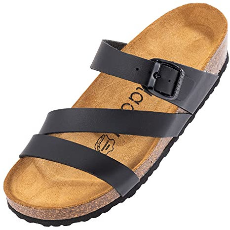 Palado Pantoletten Damen Chios - bequeme Sandalen Made in Spain - Hausschuhe mit dämpfendem Kork-Fußbett - modische Sommerschuhe Basic Schwarz Matt UK4,5 - EU37
