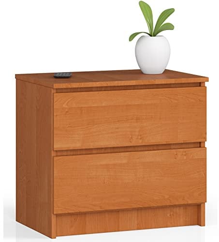 AKORD Kommode K60 mit 2 Schubladen | für das Wohnzimmer Schlafzimmer Schrank Büro Arbeitszimmer | Modernes Funktionales Design | B60 x H55 x T40 cm, Gewicht 20kg | Erle