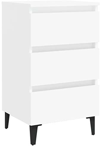 vidaXL Nachttisch mit Metallbeinen 3 Schubladen Nachtschrank Nachtkonsole Nachtkommode Schlafzimmer Schrank Kommode Weiß 40x35x69cm