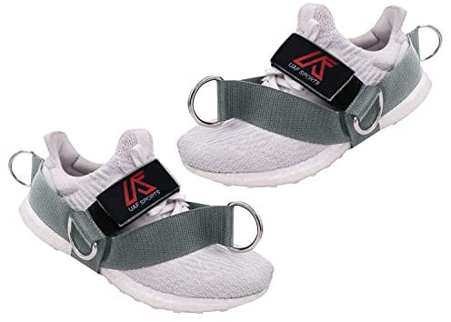 UAF - Pair of Fitness Attachment Shoe Ankle Straps Glute Kickback Leg Exercise Abductors Resistance for Cable Machines Shoe Cover Pull Belt with 4 Connection Points (Grey)
