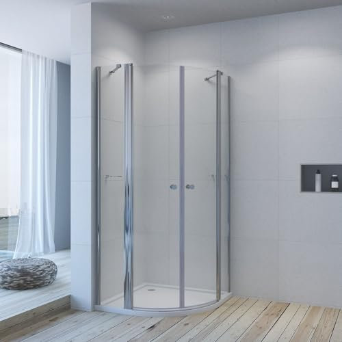 AQUABATOS Viertelkreis Duschkabine Runddusche 90x90 Schwingtür Glas Pendeltür für Duschwanne Radius 550 Duschtür mit Festteil Duschabtrennung Halbrund Sicherheitsglas 6 mm Eckregale Duschablage
