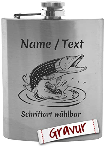 Angeln Geschenk Flachmann mit Gravur personalisiert, Angler Geschenke für Männer, Geschenkidee Herren, Papa und Opa zum Geburtstag, Ruhestand, Vatertag