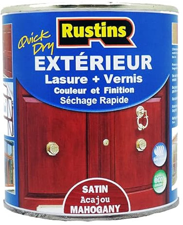 Rustins - teinture pour bois extérieur et intérieur acajou satiné à séchage rapide avec finition vernis 2,5 L - 37,5 m²
