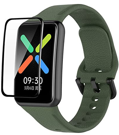 GIOPUEY Armband für Oppo Watch Free, [2 in 1] TPU Silikon Armband + Stück Schutzfolie [Verschleißfest] [Atmungsaktiv] Ersatzarmband für Oppo Watch Free - Armee grün