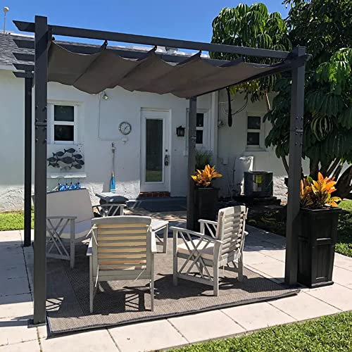 PURPLE LEAF Gazebo Pergola 3 x 3 M Alluminio Pergolato da Giardino con Tetto a Scomparsa Per Giardino Pergolati Terrazzo e Attività Commerciale, Grigio chiaro