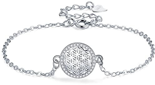 Lydreewam Lebensblume Armband für Damen 925 Sterling Silber Blume des Lebens Armband mit Geschenkbox, verstellbar 17+4cm