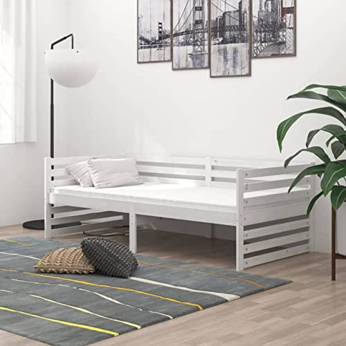 Mogou Tagesbett mit Matratze, Schlafsofa, Schlafcouch, Sofabett, Polsterliege, Ausziehsofa, Bettsofa, Betten, 90x200 cm Weiß Kiefer Massivholz