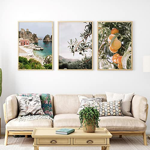 Moderne Italien-Galerie, Wandkunst, Bilder, Sizilien, Landschaft, Drucke, mediterrane Poster, Landschaft, Leinwand, Gemälde, Dekor, 40 x 50 cm , x 3 , ohne Rahmen
