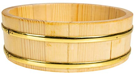 Housoutil Japanese Wooden Sushi Bowl Hangiri Sushi Oke Rice Mixing Tub with Lid Serving Bucket Food Pail for Restaurant Home Kitchen 24cm Small Wooden Box