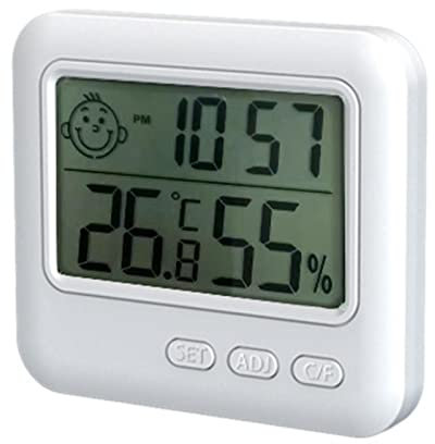 Digital Thermometer Hygrometer Indoor Thermometer Thermo-Hygrometer with Height Accuracy, Temperature and Humidity Meter Hydrometer Moisture Digital with Clock & ? / ? Function for Home