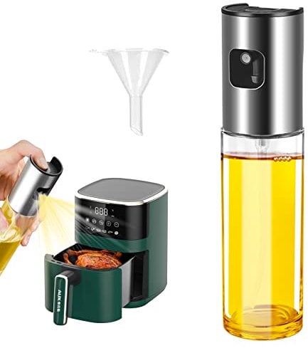 Hongtellor Olive Oil Sprayer, Sprayer Dispenser, Stainless steel dispenser Mister with Upgraded Spray Mouth, 100ml Glass Dressing Bottle for Cooking Kitchen BBQ Salad Baking Roasting Grilling (001)