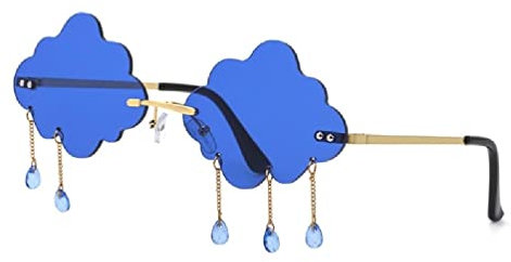 WUURAA Frauen Randlose Sonnenbrille Wolken Sonnenbrille Wolken Geformte Sonnenbrille 90er Jahre Sonnenbrille Regentropfen Gläser Frauen Randlose Sonnenbrille, blau