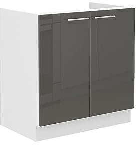 Spülenschrank 80 Lara Grau Hochglanz + Weiß matt Küchenzeile Küchenblock Küche