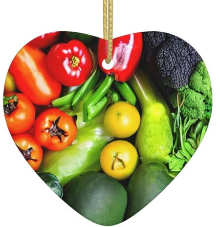 Weihnachtsparty, frisches Gemüse und Obst, Weihnachtsbaumschmuck, Herz-Keramik-Ornamente für Zuhause und Büro, zum Aufhängen