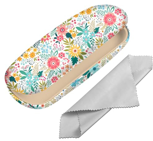 BHAHB Hardcase Brillenetui,Kratzfeste Sonnenbrillen Brille Niedlich Hartschale Brillenorganizer mit Reinigungstuch für Frauen Männer (M6-Blumenmuster)