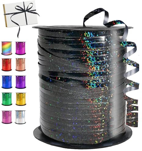 Geschenkband Schwarz, 450 Meter/ 500 Yard Schleifenband Schwarz, Ringelband, Glänzendes Ballonband für Ballonverschlüsse, Weihnachten Neujahr Geschenkverpackung, Basteln, Partydeko, Hochzeitsdeko