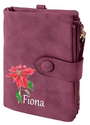 Portefeuille Personnalisé pour Femmes, Nom Personnalisé, Fleur de Naissance, Portefeuille en Cuir, Porte-Cartes, avec Fentes pour Cartes, Poche pour Pièces de Monnaie