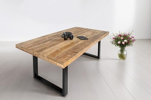 SAM Esstisch 260 x 100 cm Rio, Esszimmertisch naturfarben, Mangoholz massiv, U-Gestell aus Metall schwarz, gerade Kanten