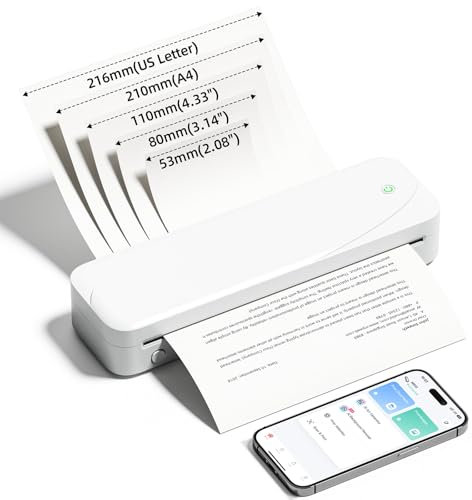 Memoking M833 Portable Printer, Thermal Bluetoth Printer A4 & Letter, Wireless & Inkless, Compatible with Phone & Laptop, for Home, Office, Business Trip, Includes 1 Roll of A4 Thermal Disposables
