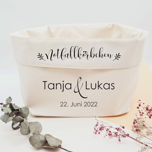 personalisiertes Notfallkörbchen für die Hochzeitsfeier | Notfallbox für die Toilette mit euren Namen und Hochzeitsdatum personalisiert | Handveredelt von ManufakturZauber (Klein)