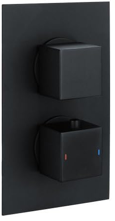 Cube Square Twin Two Outlet Thermostatic Concealed Shower Valve - Matt Black